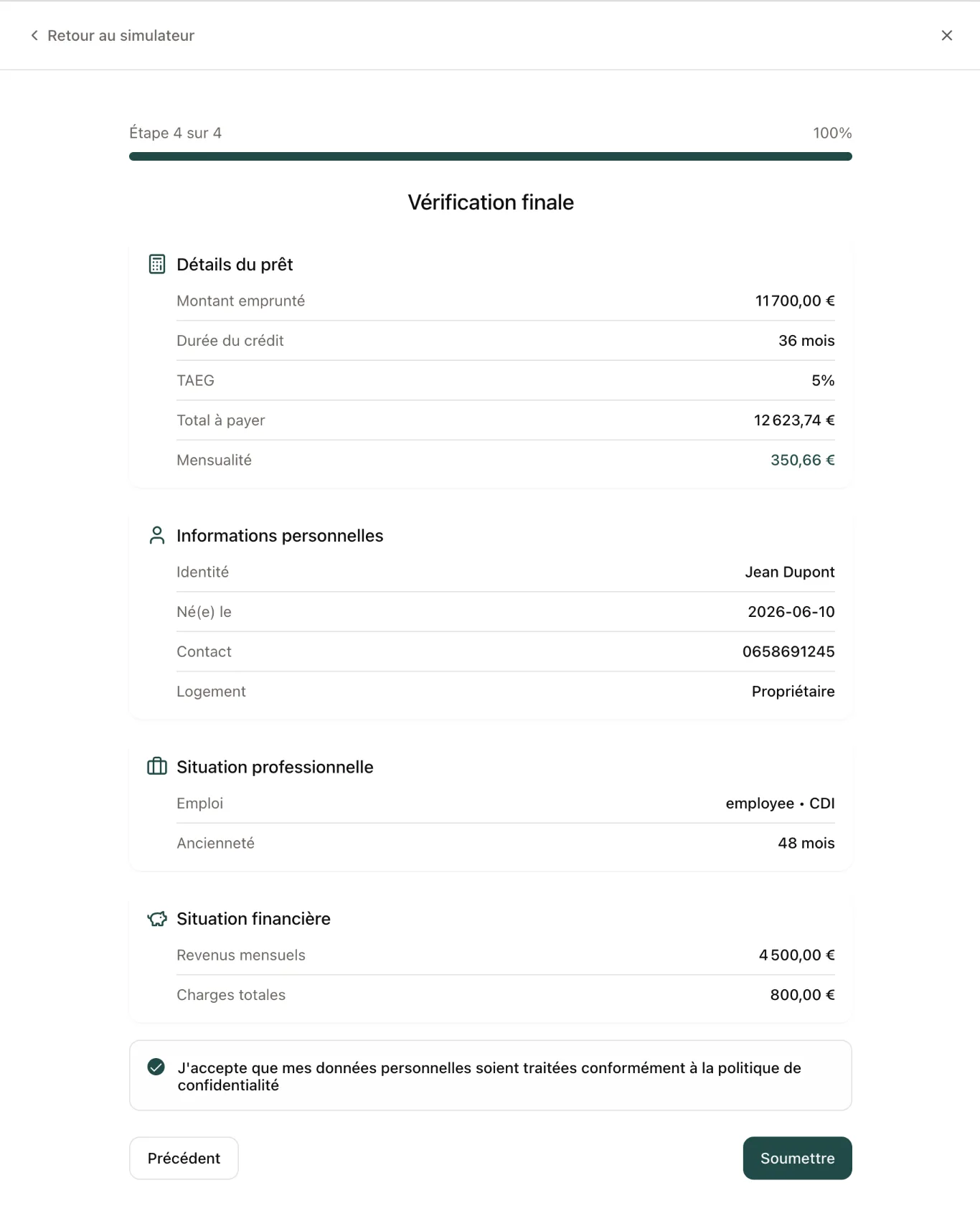 Centrale du Crédit — application, vérification