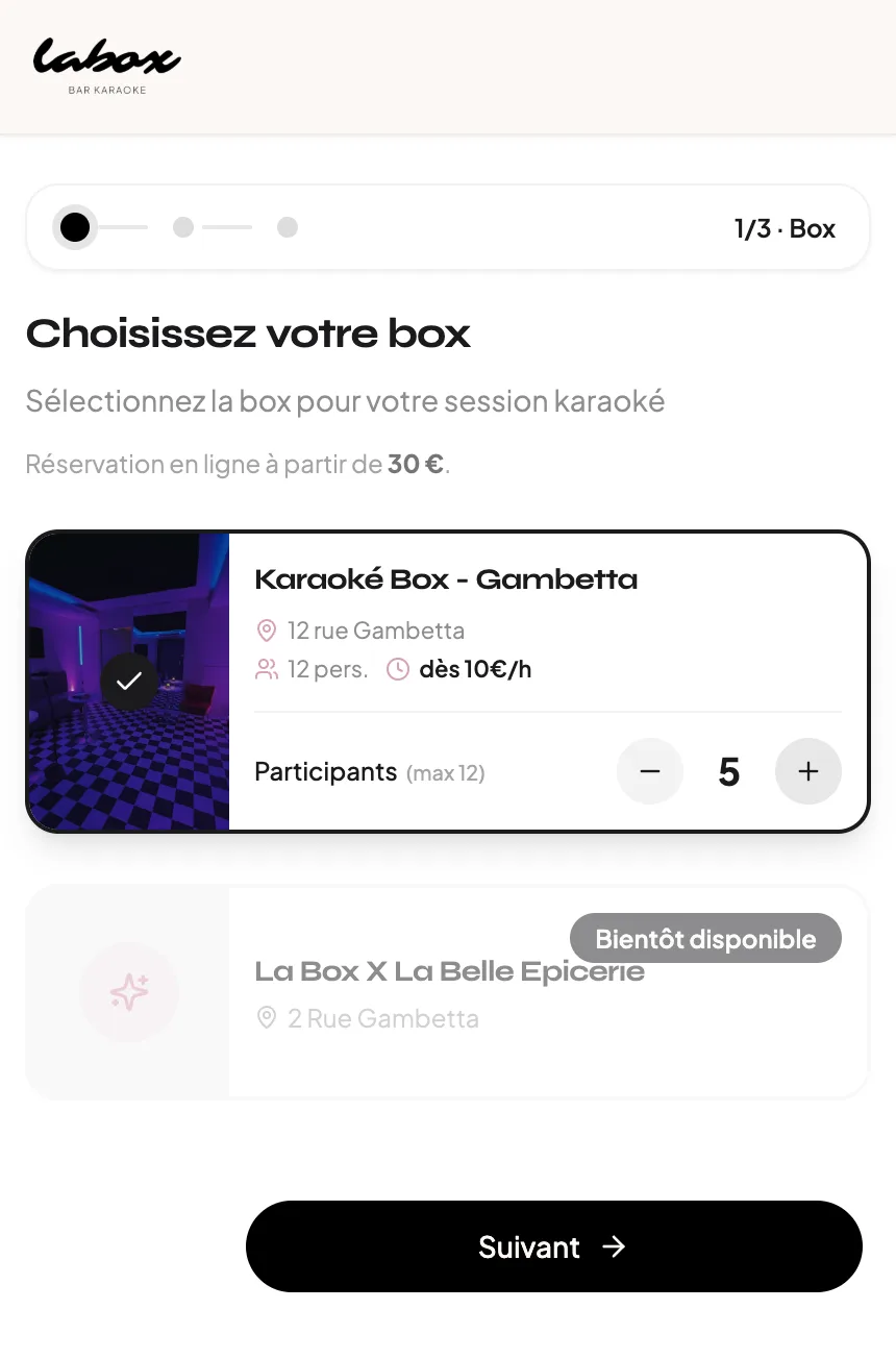 Karaoké Box — réservation mobile